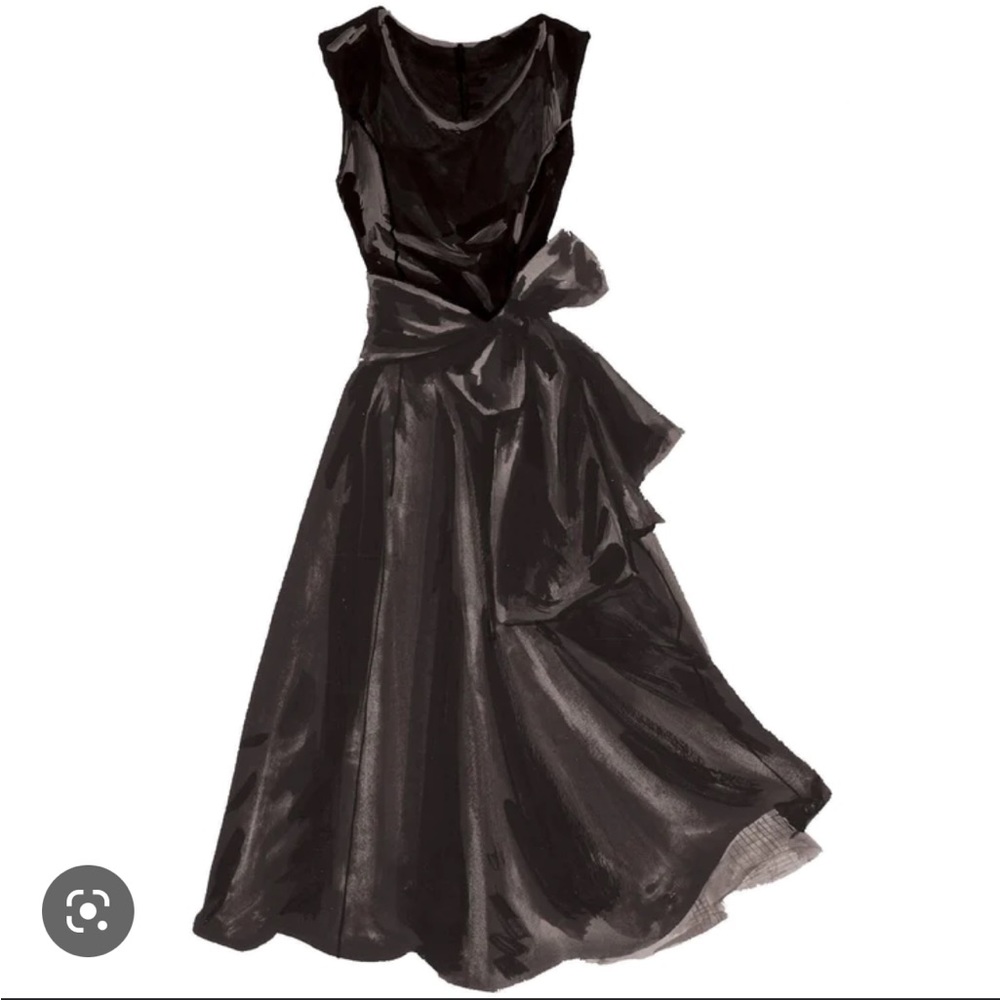 J. Peterman Black Velvet Taffeta V Neck Circle Skirt 50s Party Cocktail Dress